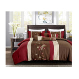 7 Piece Comforter Set Brown Red Floral Modern Bedding