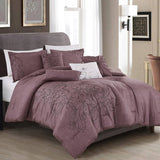 7 Piece Comforter Set Purple Floral Soft Bedding Set