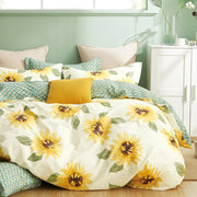 Mia Sunflower 100% Cotton Reversible 3 pcs Duvet Cover Set Queen/Full