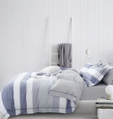 Wilhelm Blue/White Striped 100% Cotton Reversible Comforter Set