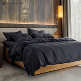 Charcoal Black - Cotton Sateen 3 Piece Duvet Cover Set | 4 Piece Sheet