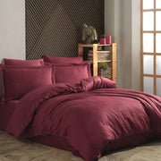 Hobby striped burgundy - Double Jacquard Satin Duvet Cover Set