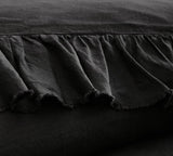 Black - 100% Pure Linen | Linen Cotton Mix | 3 Piece Ruffle Duvet