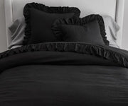 Black - 100% Pure Linen | Linen Cotton Mix | 3 Piece Ruffle Duvet