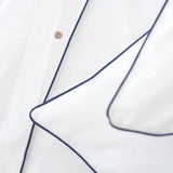 White with Navy Blue Piping  - Pure Cotton, Pure Linen or Linen Cotton