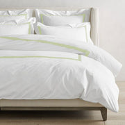 White with Spring Green - Cotton Sateen, Pure Linen, Linen Cotton Mix