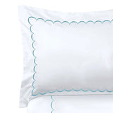 White with Teal Blue - Cotton Sateen, Pure Linen, Linen Cotton Mix | 3