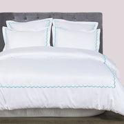 White with Teal Blue - Cotton Sateen, Pure Linen, Linen Cotton Mix | 3